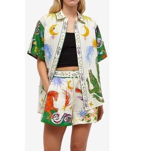 Colorful Graphic Button-Up Shirt and short set.